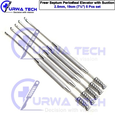 Freer Septum Periosteal Elevator With Suction 2.5mm, 19cm (7½'') Set of 5 Pcs