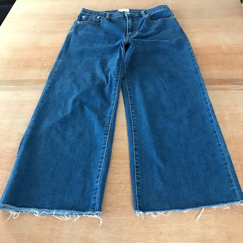 Unpublished Greta Jeans Damen 30 Blau High Rise Wide Leg Raw Hem Dark Wash