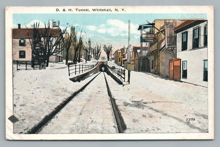 D&H Railroad Tunnel WHITEHALL New YorkAntique Winter Snow Train 1910s