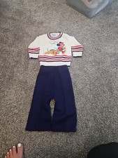 EUC Vintage Walt Disney Mickey Mouse Pluto Boys 12M Knit Sweater and Pant 80s