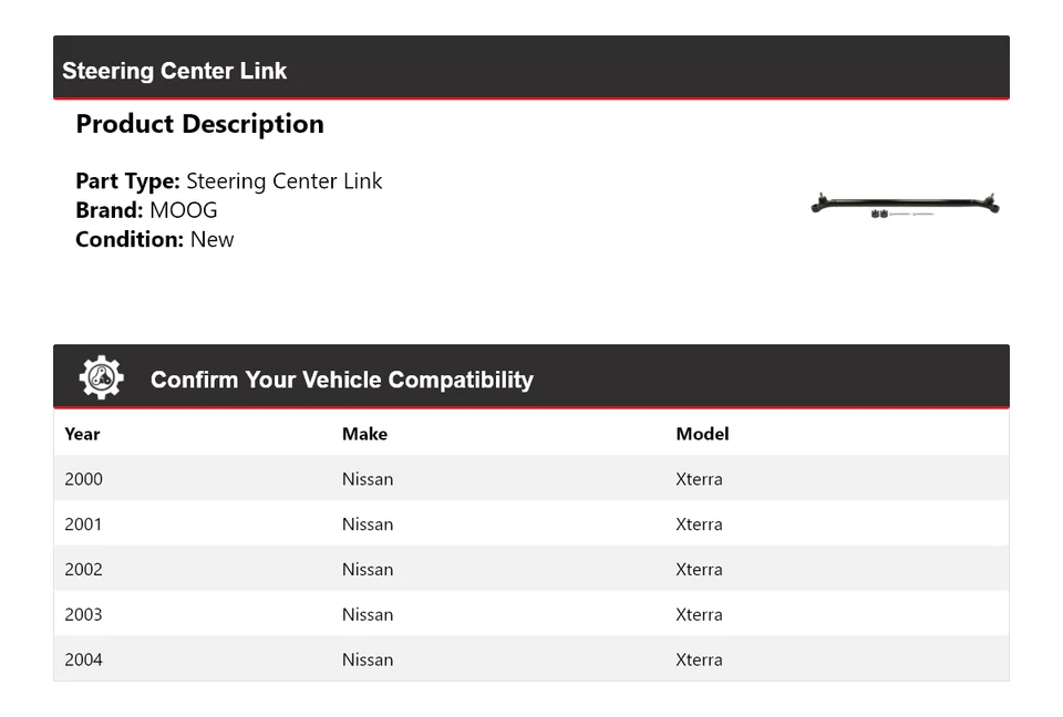 Enlace central de dirección MOOG 2000-2004 2001 2002 2003 2004 para Nissan Xterra 2000-2004 Foto 2 de 4