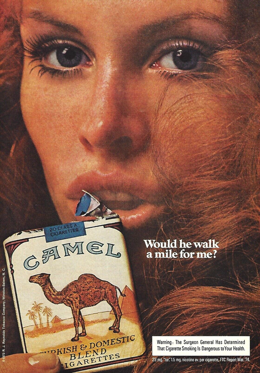 melania camel cigarette ad 1974 Camel Cigarettes Sexy Redhead Woman Would He Walk A Mile vintage Print  AD
