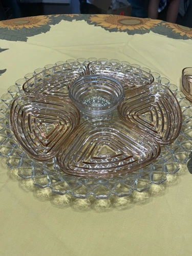 Vintage LAZY SUSAN Anchor Hocking Manhattan Ribbed Glass Dishes BOGO