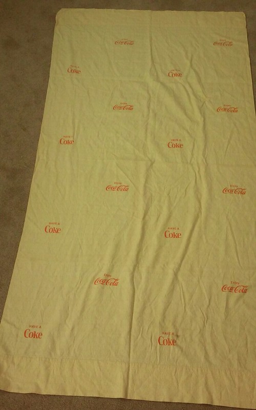 Vintage ENJOY Coca-Cola Single Curtain Lt Yellow Screen Print HAVE A COKE 42x63"