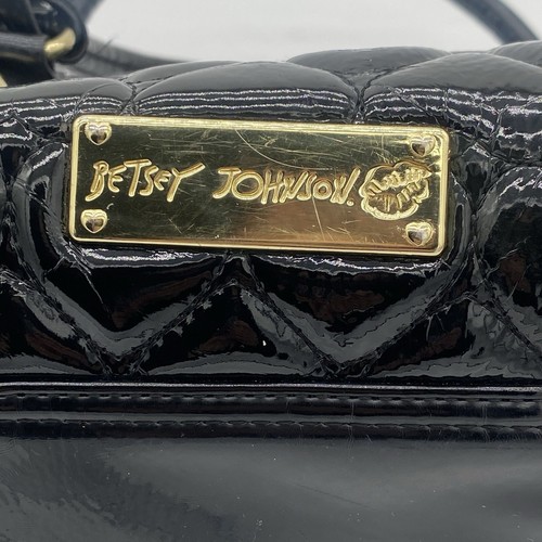 Betsey Johnson Bag Quilted Black Patent Leather Heart Be Mine Handbag Hobo Purse - Picture 6 of 18