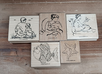 VTG Stampin' Up! Lot of 5 Mama Baby Daddy Son Star Fish Woman holding Bird