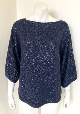 Oscar De La Renta Blue Sequin Pullover Sweater Made In Italy Size M/M