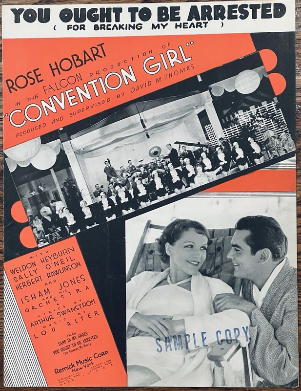 1934 film CONVENTION GIRL sheet music YOU OUGHT TO BE ARRESTED by Louis Alter