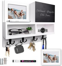 Wall Key Mail Holder Chalkboard Magnetic Frame Dual Storage White