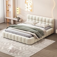 Polsterbett Doppelbett Jugendbett Bettgestell mit Lattenrost Beige 140 x 190 cm