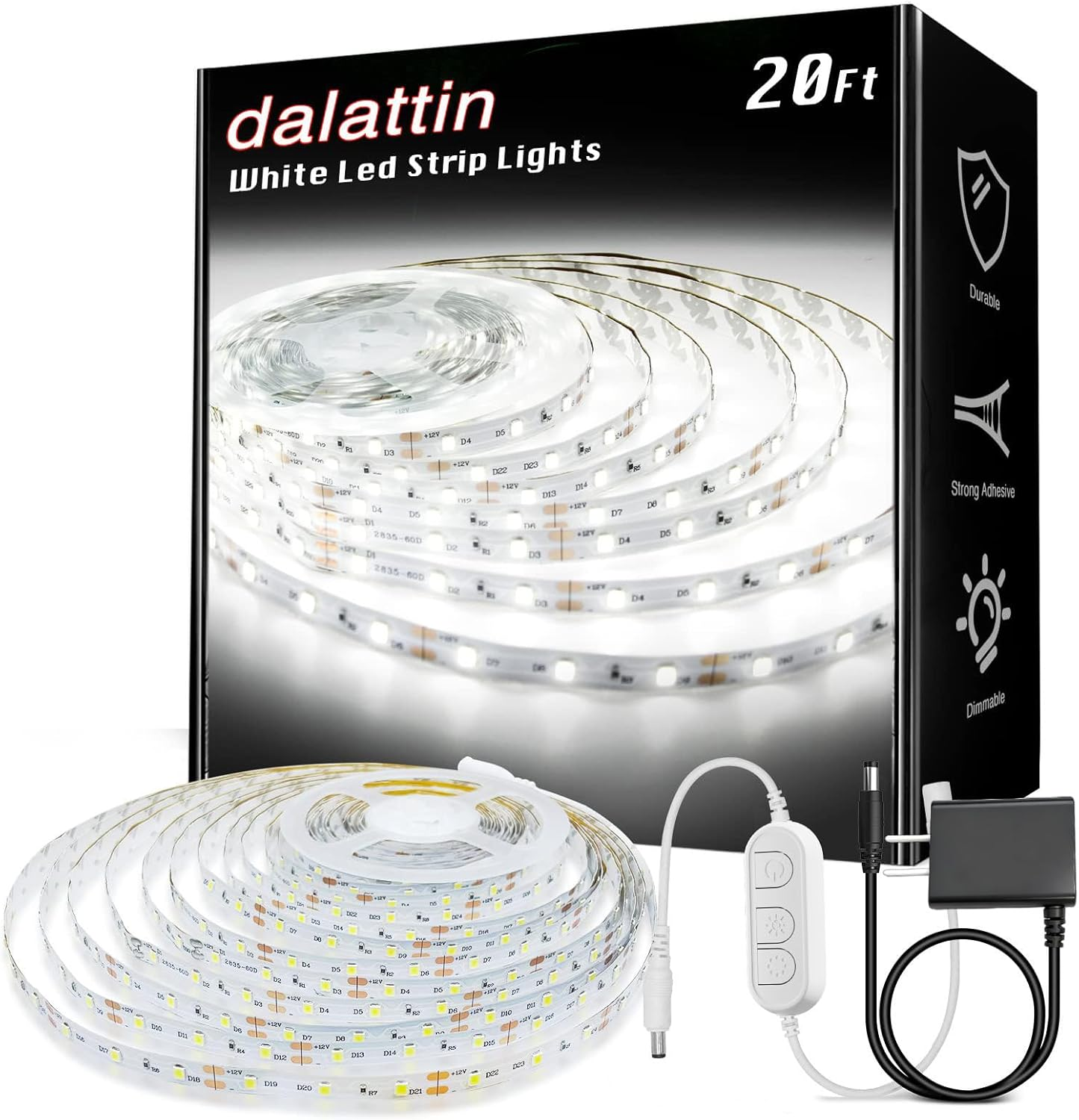 White LED Strip Lights Dimmable 20Ft 6500K