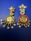 Indian Temple Jewelry Dangle Earrings Gold Tone Radha Krishna Medallion Pearls — photo 3