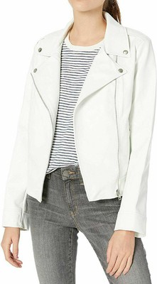 Stilvolle Damen-Bikerjacke/-mantel aus echtem Lammleder schmale Passform weiß