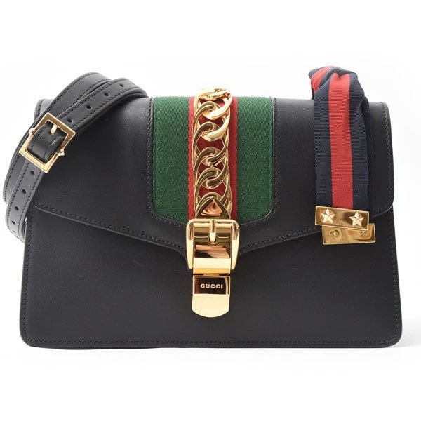 Gucci Bag Women s Sherry Line Sylvie Small Ribbon Shoulder Calf Black GUCCI 42