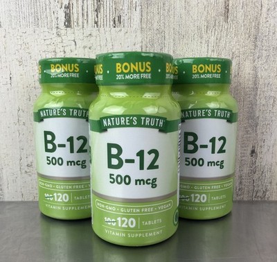 Lot Of 3 Natures Truth Vitamin B-12 500mcg 120 Tablets