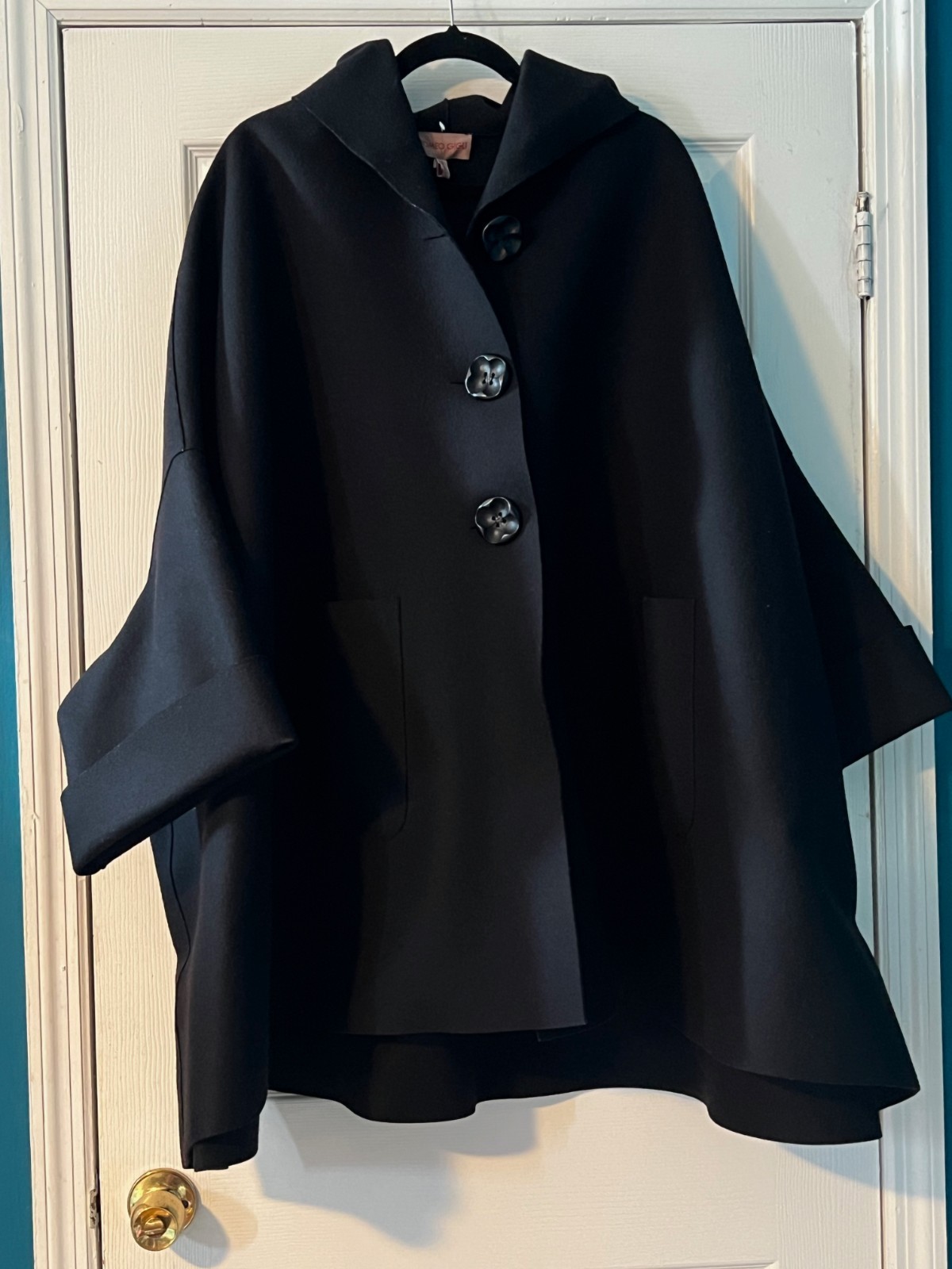 Vintage ROMEO GIGLI Black Felt Swing Coat Oversized RUNWAY EX image 8