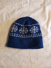Youth Winter Beanie, Blue With Snowflakes