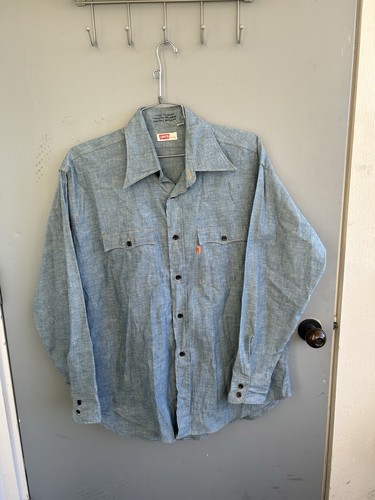 Levi's Orange Tab Mens XL Blue Vintage Chambray 70s Work Shirt Button Up USA