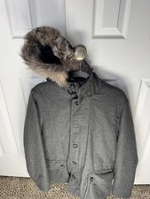 Cappotto uomo lana Michael Kors con cappuccio e vera pelliccia di volpe argento! Prezzo consigliato $ 850 e fodera