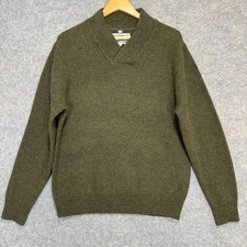 Schott Bros NYC Waffle Knit Wool Sweater Mens Large Dark Olive Green Shawl Knit