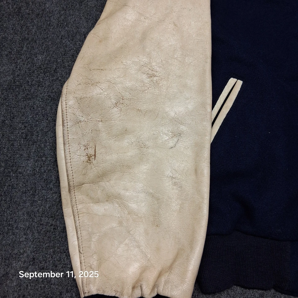 Chaqueta Universitaria De Colección Timberline Brill Bros Lana Cuero Talla 46 Azul Winona Foto 3 de 4