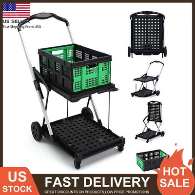 Collapsible Utility Cart Multi Use Functional Shopping Carts 2 Tier 