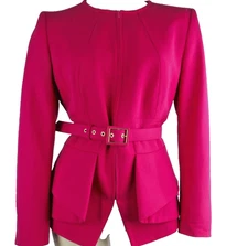 Vintage Escada Pink Belted New Wool Peplum Blazer Jacket Womens Size 38 Designer