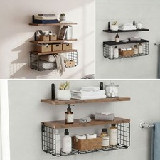 Floating Storage Shelves Wall Mounted Shelf with Storage Basket Kitchen Bedroom