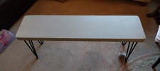 A Solid Wooden Indoor Or Outdoor Bench Painted Grey And On Metal Legs