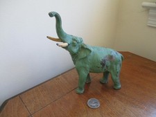 Vintage Heavy Cast Metal Green Elephant 6.5 Tall by 5.75 Long
