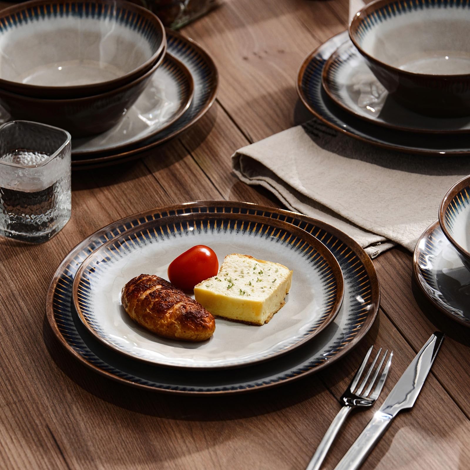 Melamine Dinnerware Set, 12 Pcs Dishware Sets, Plate and Bowl Set Service for...