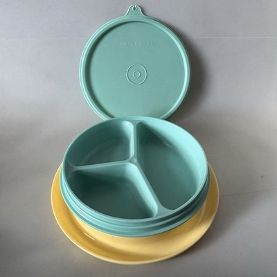 Tupperware 1317-2 Baby Kleinkind Schüssel Teller sonnenblumengelb aquablau Deckel