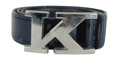 KITON Navy Blue Patent Leather Silver Metal K Logo Buckle Waist Belt 90 36