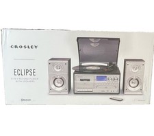 Crosley CR7014A-BK Eclipse Entertainment Center withSpeakers Black/silver 9-in-1