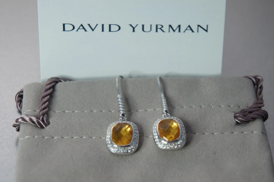 Pendientes David Yurman Amarillo Citrino Diamante Nobleza Alambre Gota Plata 925 Mujer Foto 3 de 4