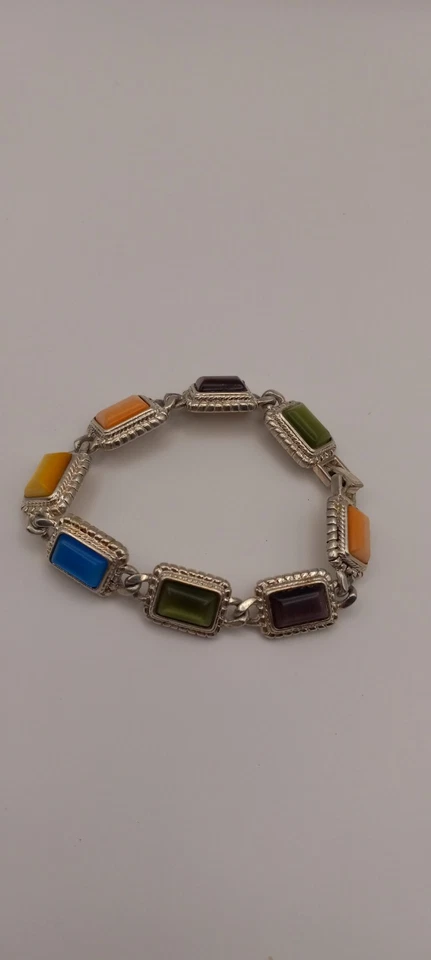 Pulsera Tenis Diseño Premier Eslabón Tono Plata con Piedras Ojo de Gato Multicolor... Foto 4 de 4