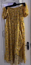 Beautiful Yellow On-Off Shoulder Floral Dress. Fab Condition.