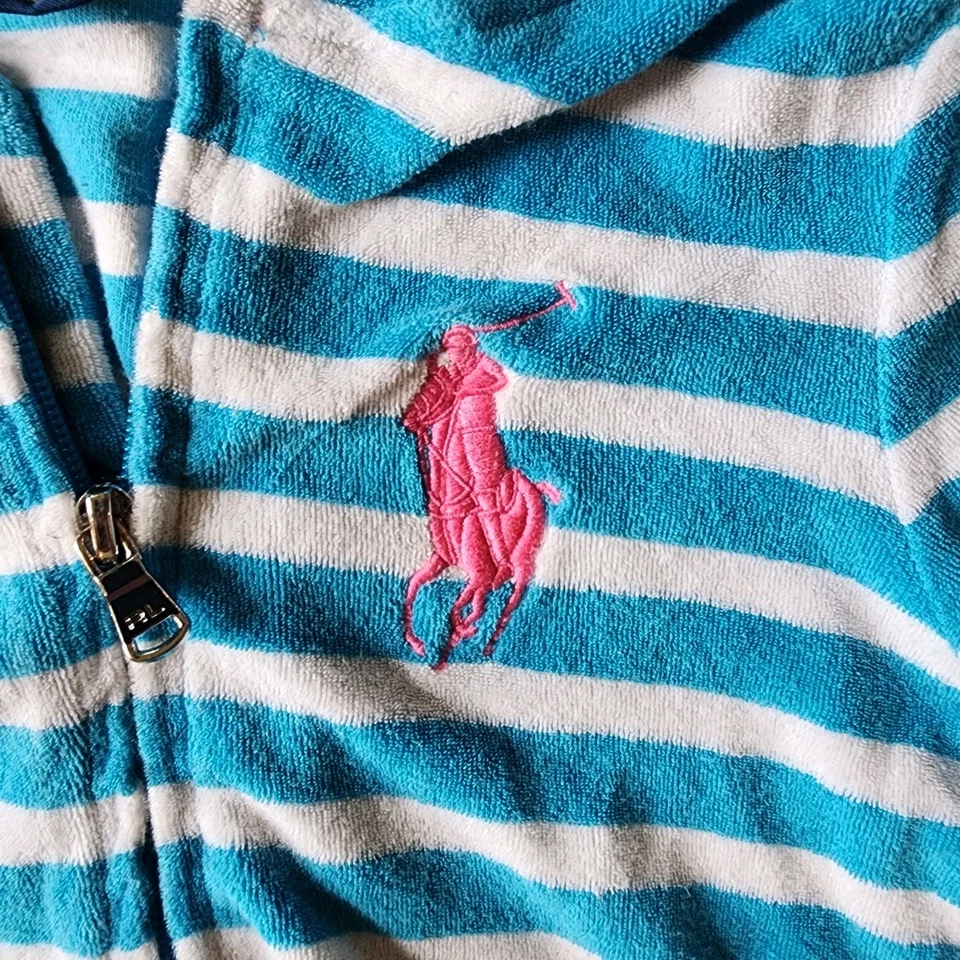 Ralph Lauren Polo Azul Rayas Cremallera Sudadera con Capucha Chaqueta Terry Tela Natación Encubrimiento Niña 7 Foto 4 de 4