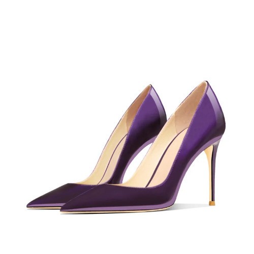 Women Genuine Leather Purple High Heels 2025 Pointed Toe Stiletto Dress Shoes