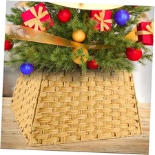 Christmas Tree Collar 24'', Woven Wicker Tree Collar for 24inch-Square Gold
