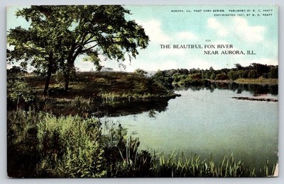 Aurora Illinois~Beautiful Fox River General View~Shoreline~Reflection~c1910 PC