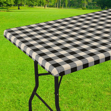 Rectangle Picnic Table Cloth, Elastic Waterproof Fitted Vinyl Tablecloths, Flann