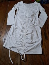 New XL Runs Small Off White Long Sleeve Sexy Bodycon Ruched Front Mini Dress