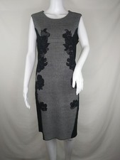 Katherine Barclay Dress Large sweater sleeveless stretch black gray shift