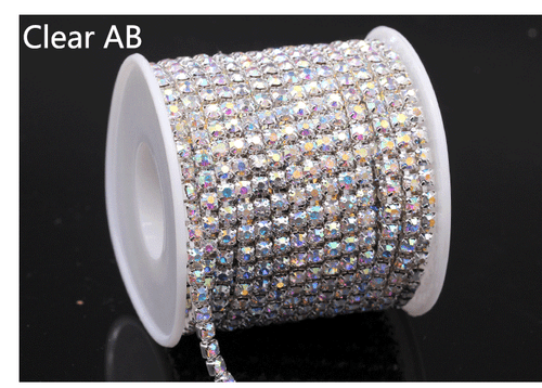 10M Crystal Rhinestone Trim Beaded Ribbon Silver Close Chain Clothing Sewing DIY - Picture 8 of 11