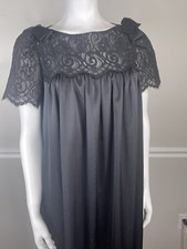 Vintage Black Rosa Puleo-Szule Lily Of France small Nylon Nightgown lace bow 60s