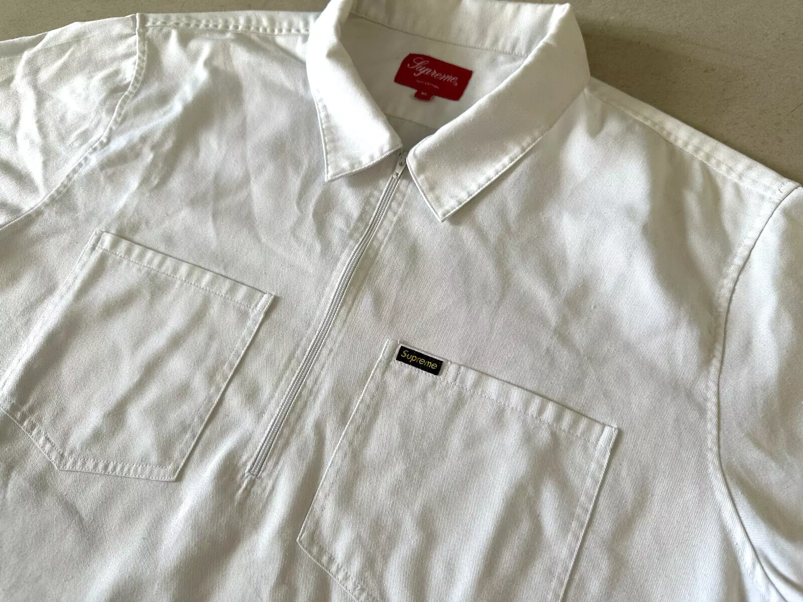 Chemise de travail Supreme SS14 demi fermeture éclair S/S blanche taille XL