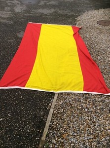 Large Vintage Hand Stitched Linen Spain Spanish Flag 270 X 180cms