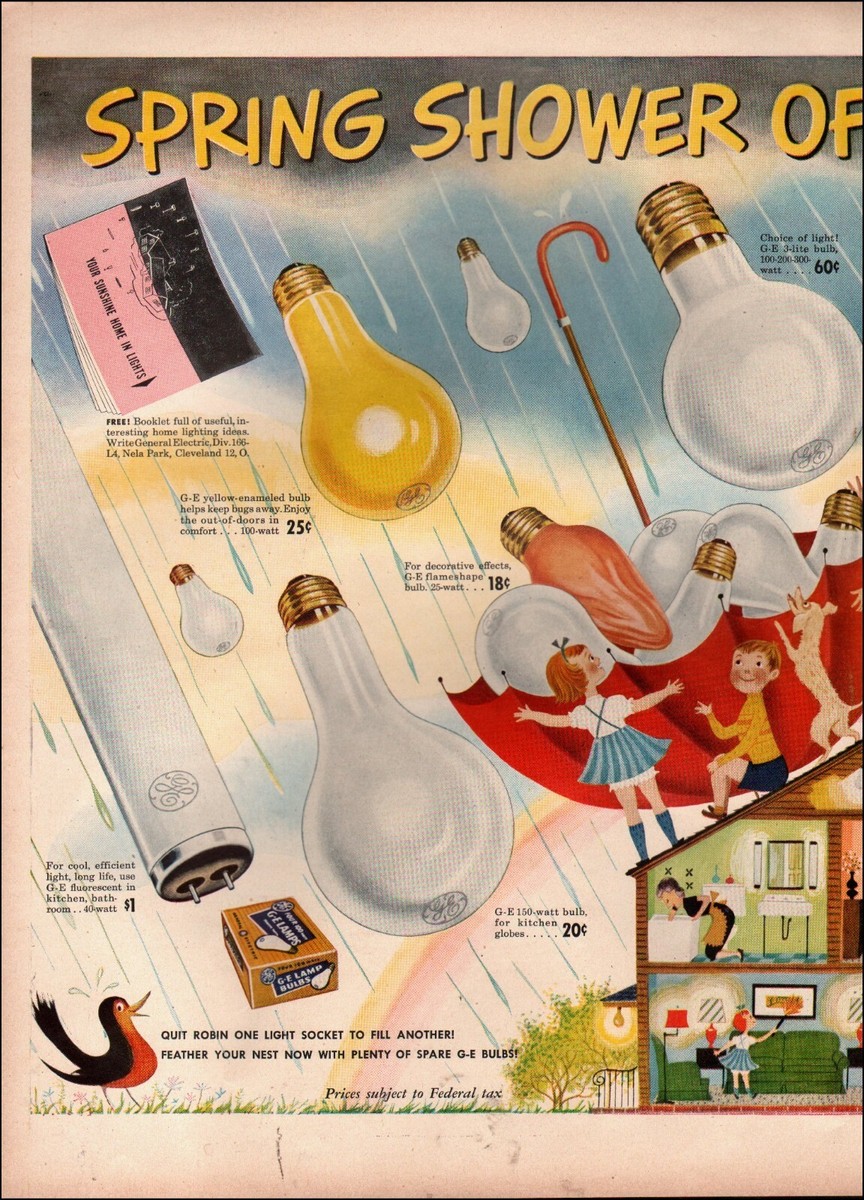 1950 Vintage ad G-E Lamps retro Bulbs lighting art Cartoon