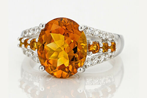 4,00 ctw brasilianischer Citrin mit 0,29 ctw weißem Zirkon Sterlingsilber Ring - Größe 5 - Bild 2 von 5